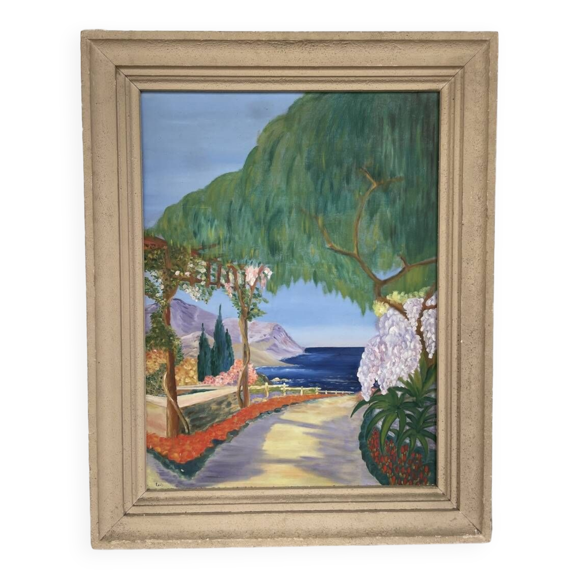 Oil on panel Sanary beach 1950