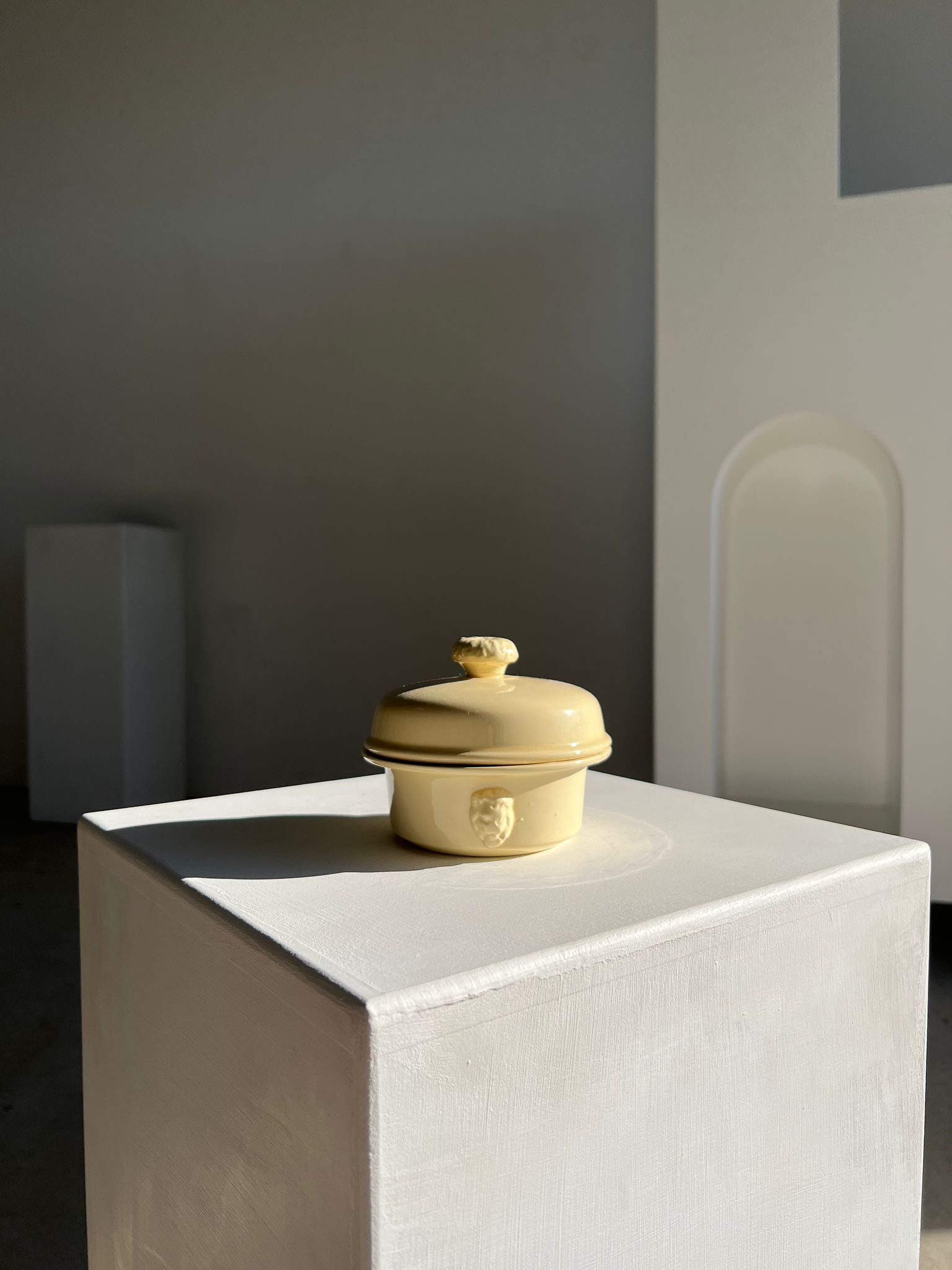 Glazed light yellow ceramic terrine