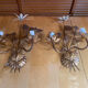Vintage Lustre + 2 MASCA Wall Lights Hollywood Regency Gold Metal 70s It