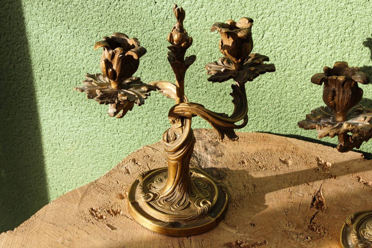 Pair of bronze candlesticks, rococo, 2 lights