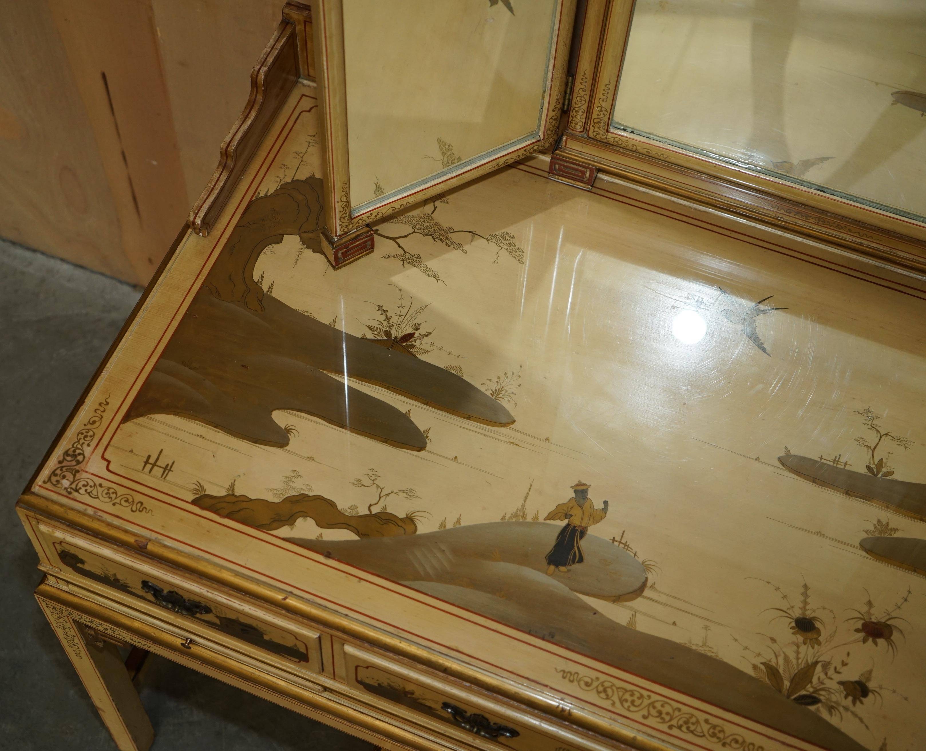 Chinoiserie dressing table in walnut with stool