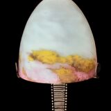 Lampe art deco, signé, superbe pied en fer forgé, muller frères