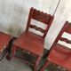 Lot de 4 chaises anciennes en bois peint marron pour salle à manger, décor floral peint main