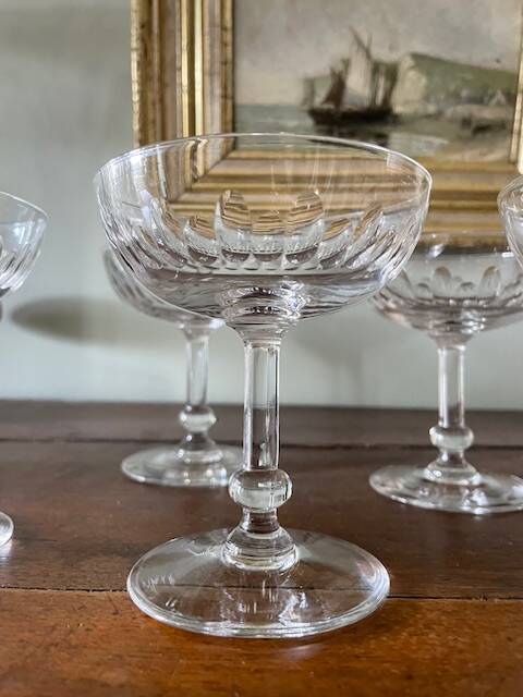 Set of 6 cut crystal champagne glasses with facets from Baccarat