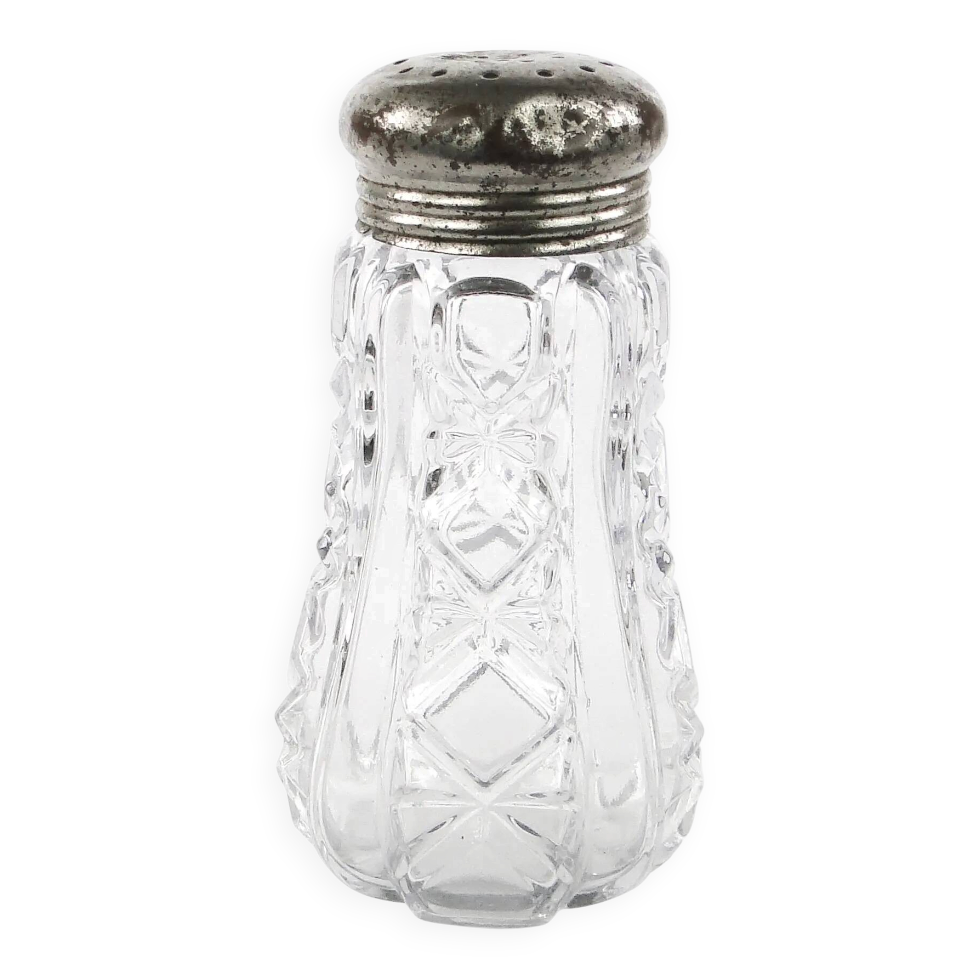 Bol à sucre en poudre Art Déco, en verre, laiton argenté, Royaume-Uni, années 1950