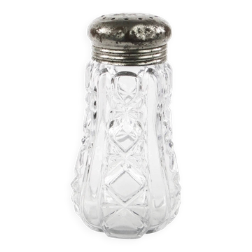 Bol à sucre en poudre Art Déco, en verre, laiton argenté, Royaume-Uni, années 1950
