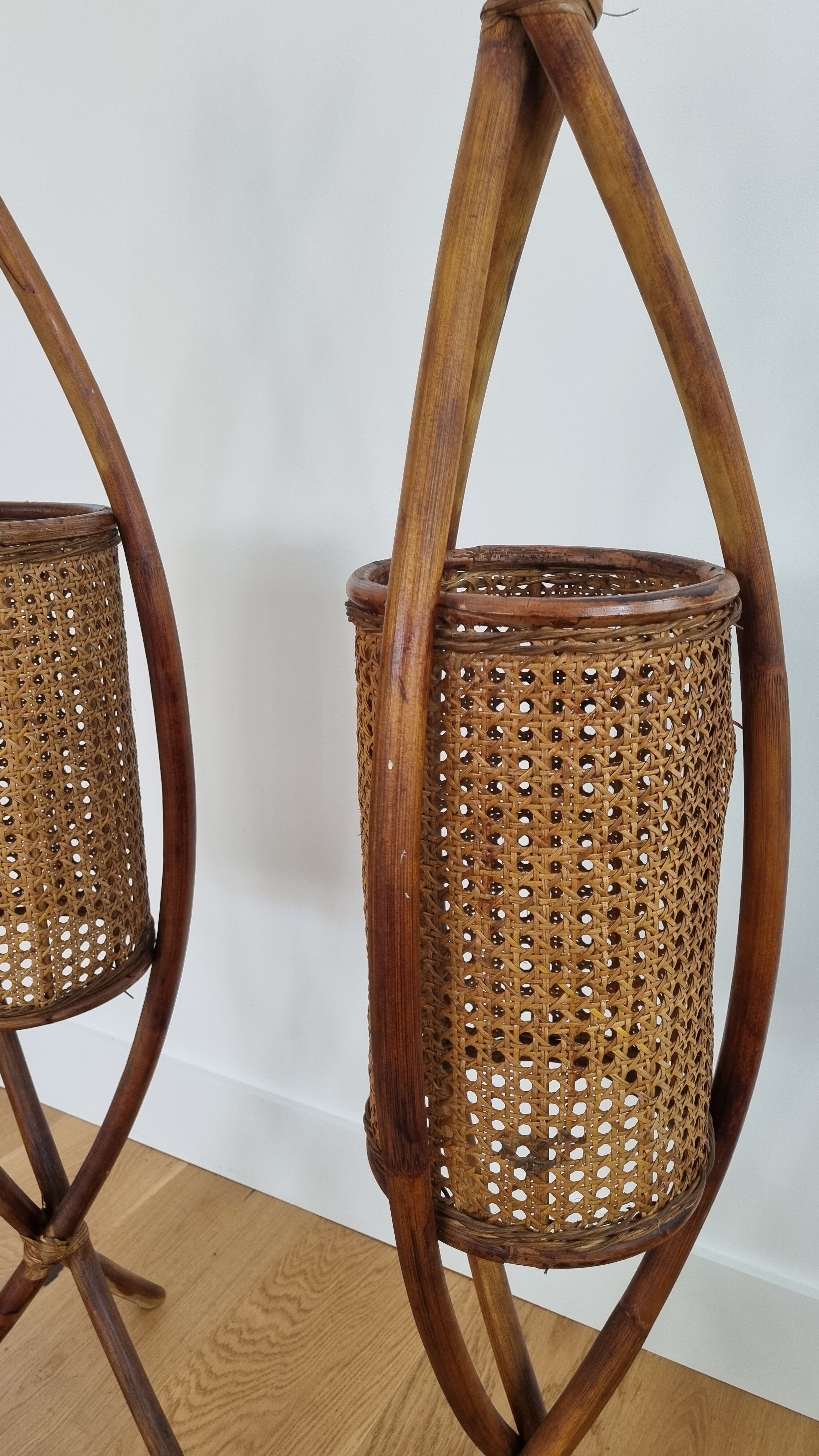 Pair vintage rattan lanterns