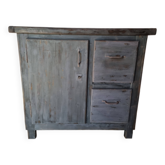 1930s Grey Patina Pine Garage Workbench