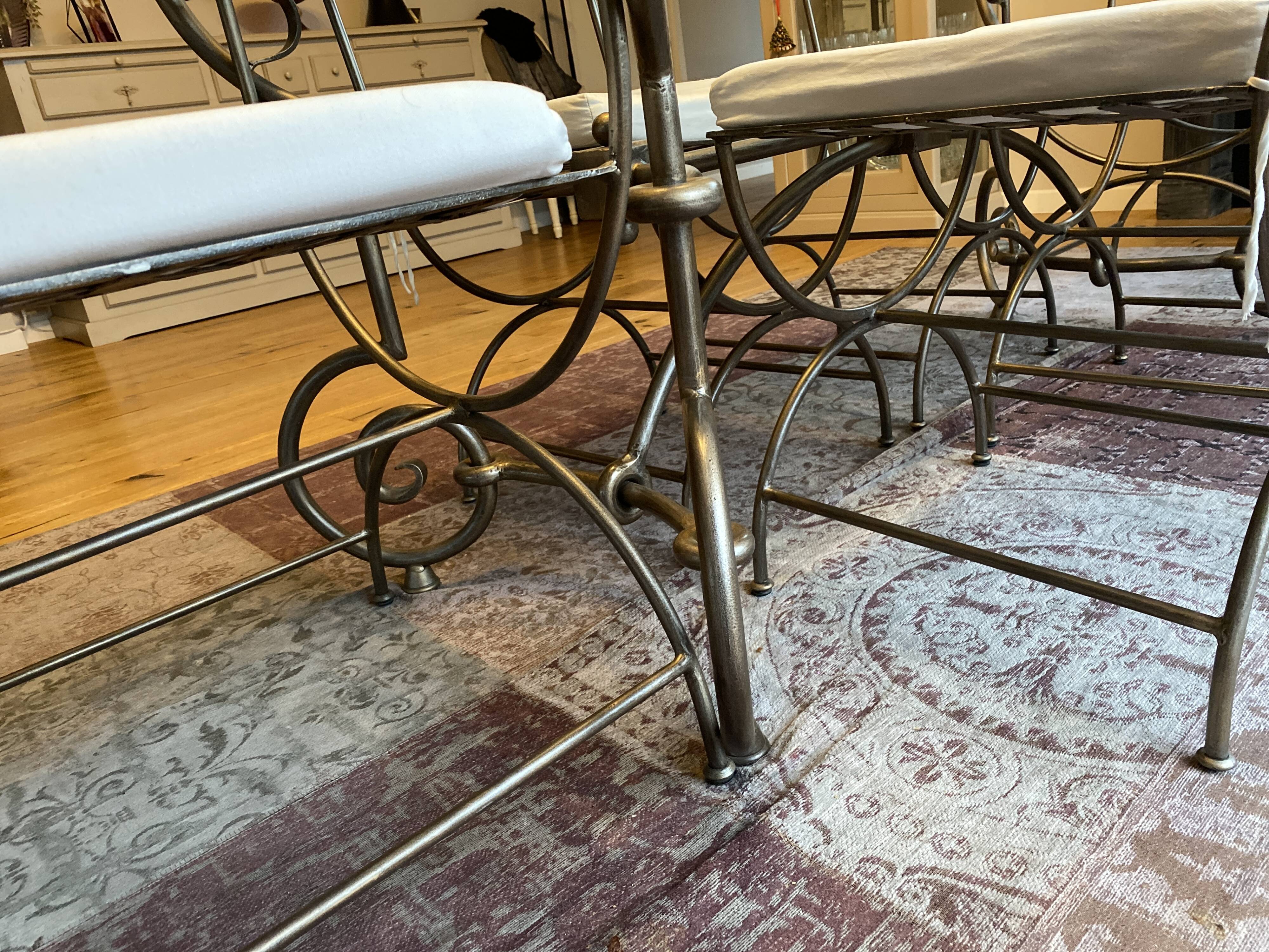 Rochebobois table in glass and wrought iron 4 chairs 2 armchairs