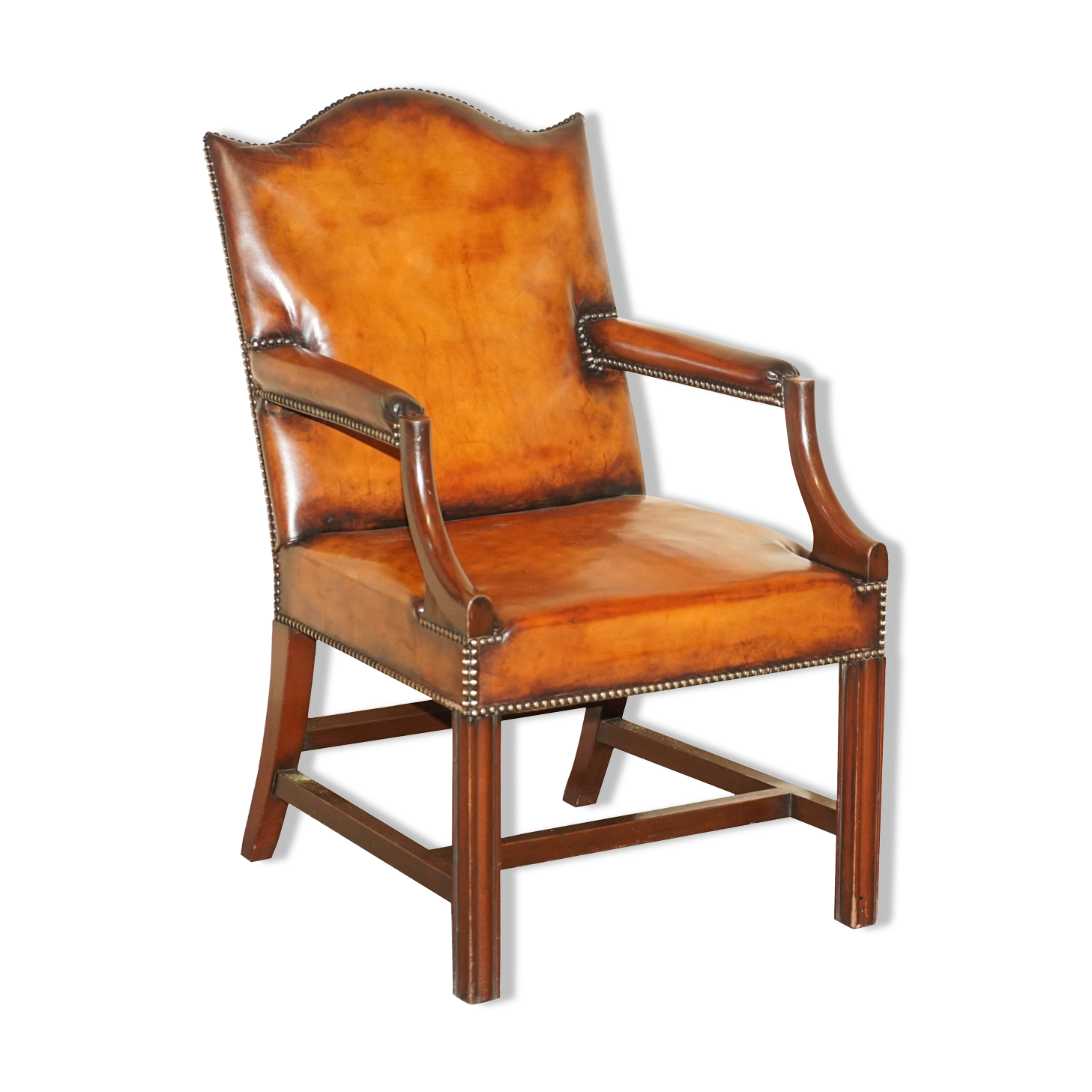 Fauteuil de bureau Gainsborough restauré cuir teint à la main