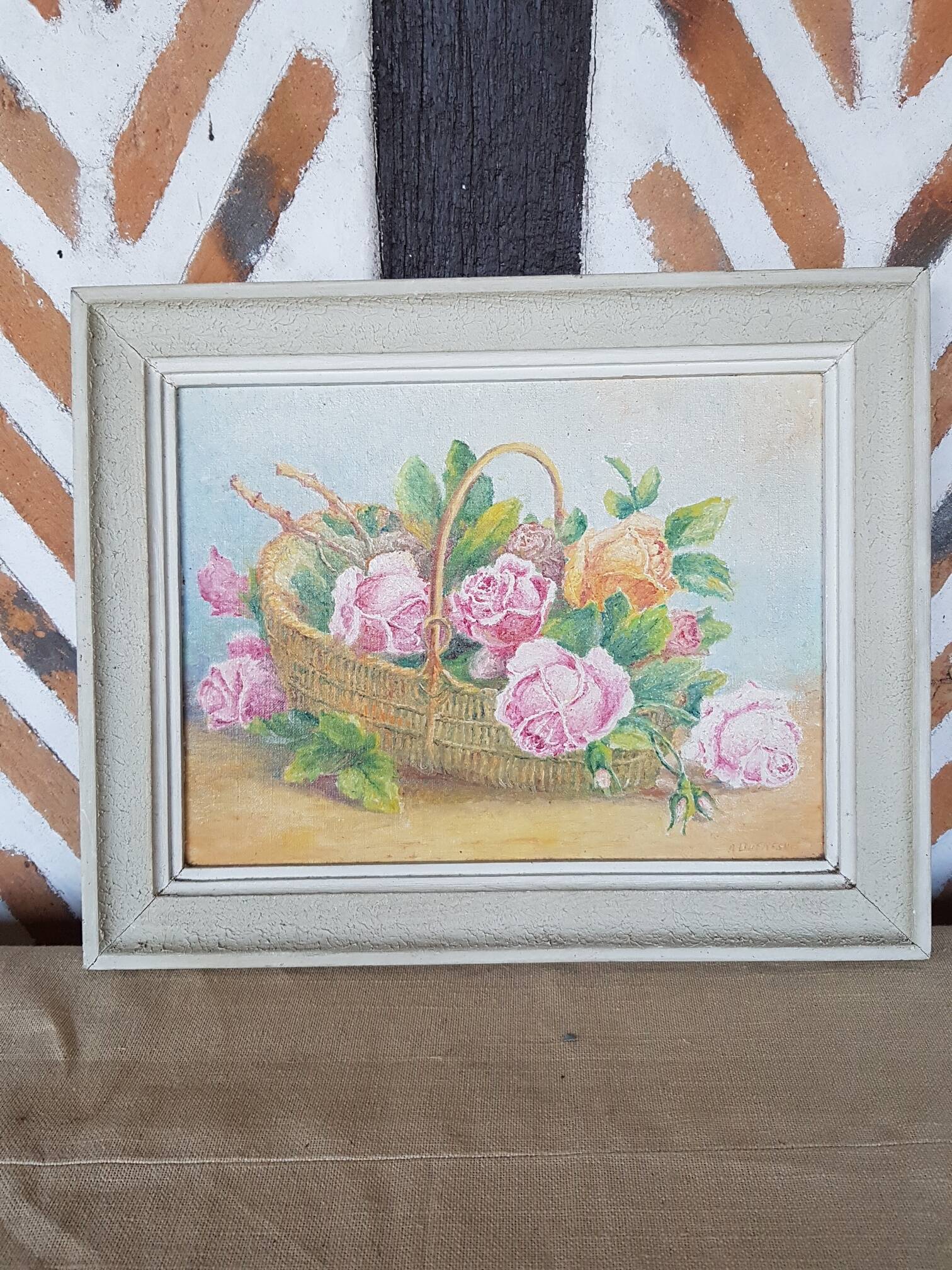 Oil painting on canvas bouquet of old roses
