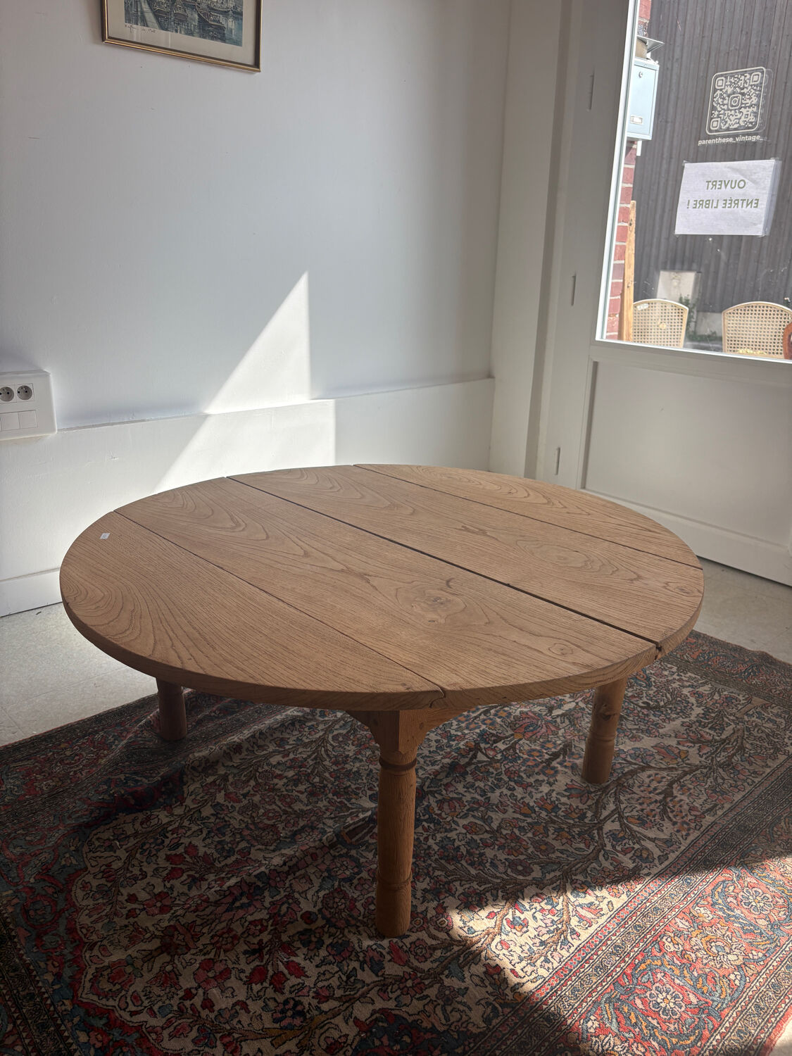 Table basse ronde aerogommée en chêne massif