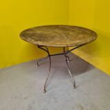 French round metal garden folding table from around 1920
