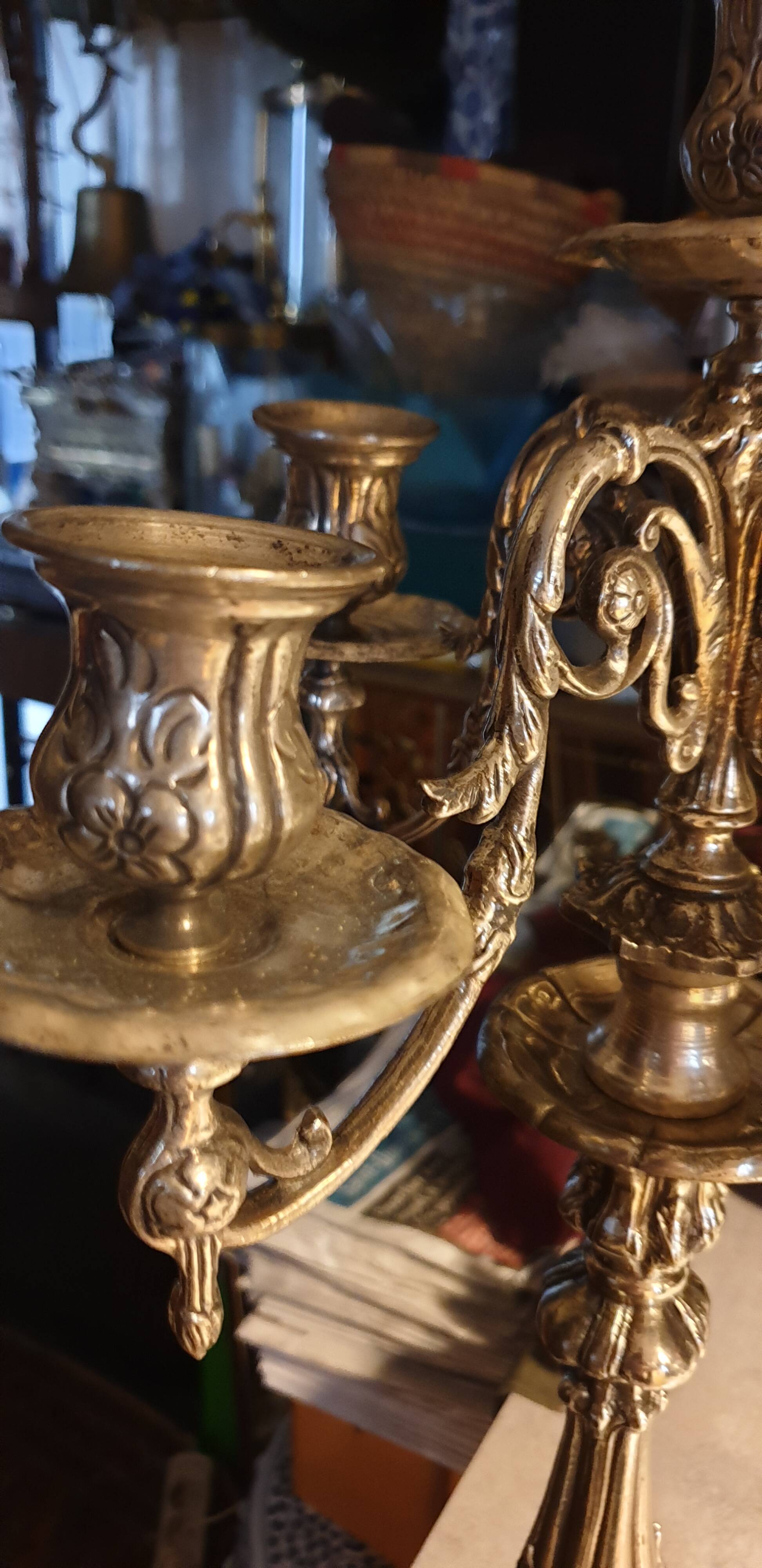 Silver metal candlestick 5 lights baroque style