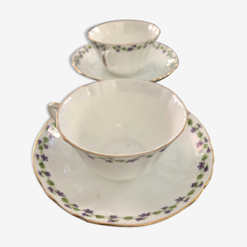 Duo de tasse et soucoupe adderleys england bone china décor violettes