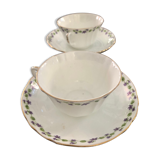 Duo of cup and saucer adderleys england bone china purple décor