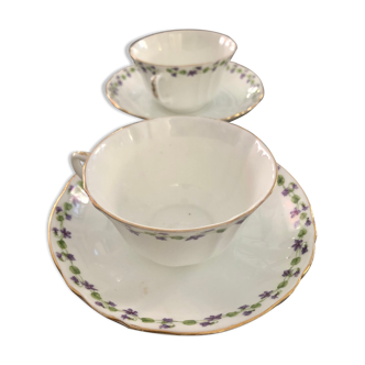 Duo de tasse et soucoupe adderleys england bone china décor violettes