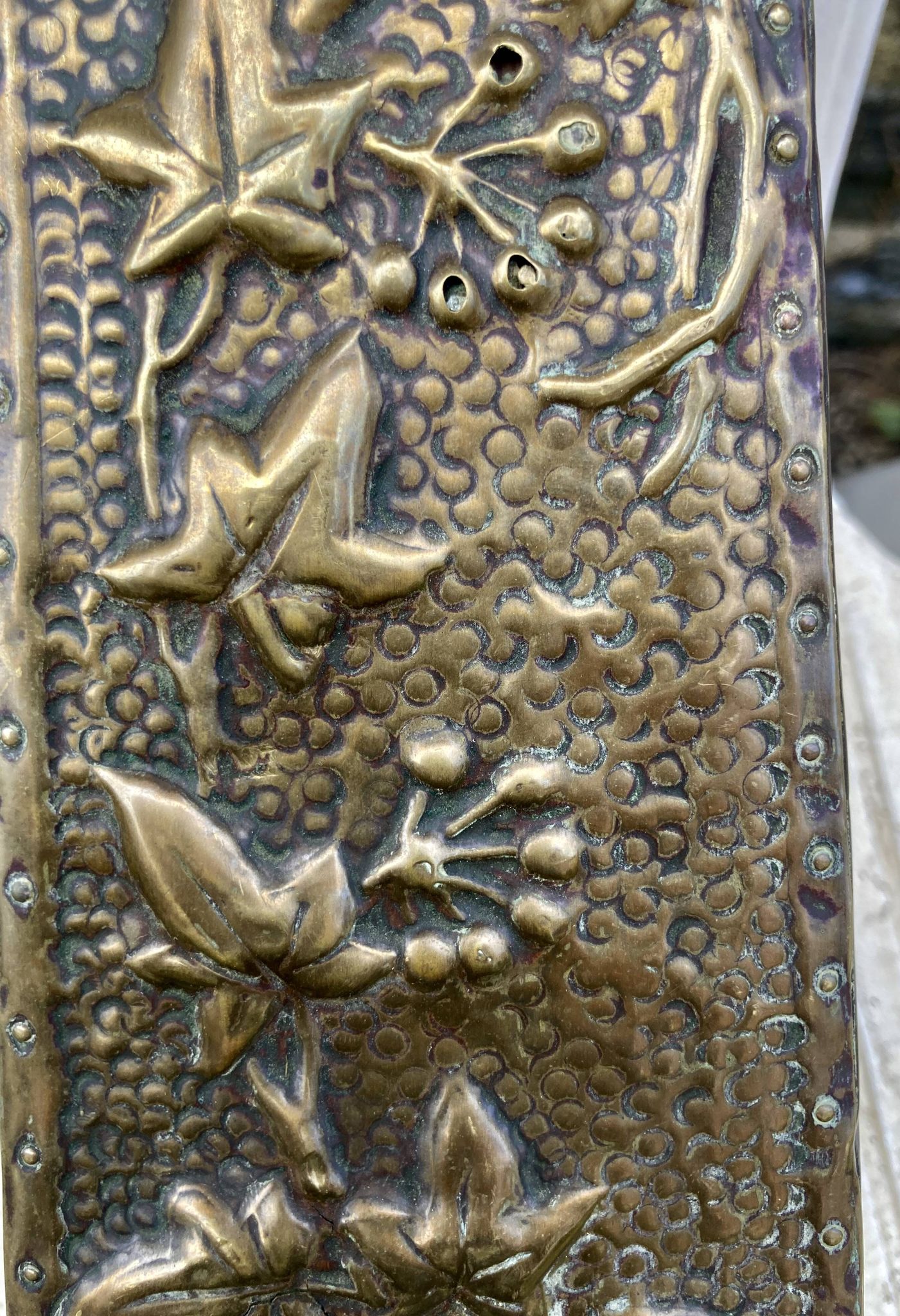 Embossed metal vase by alfred daguet, 1900 art nouveau period