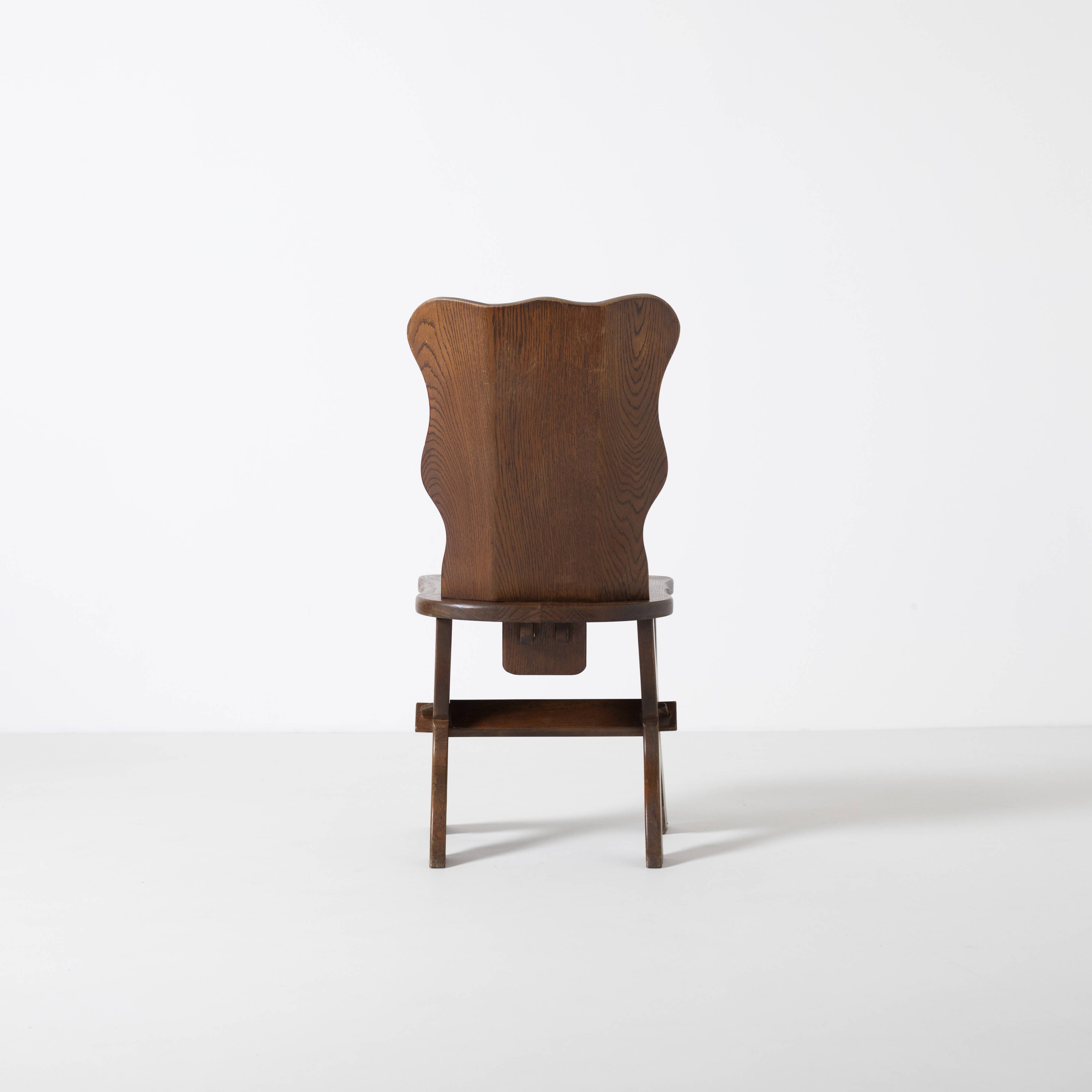 Set of 6 Dutch brutalist dining chairs in stained oak, 1970s