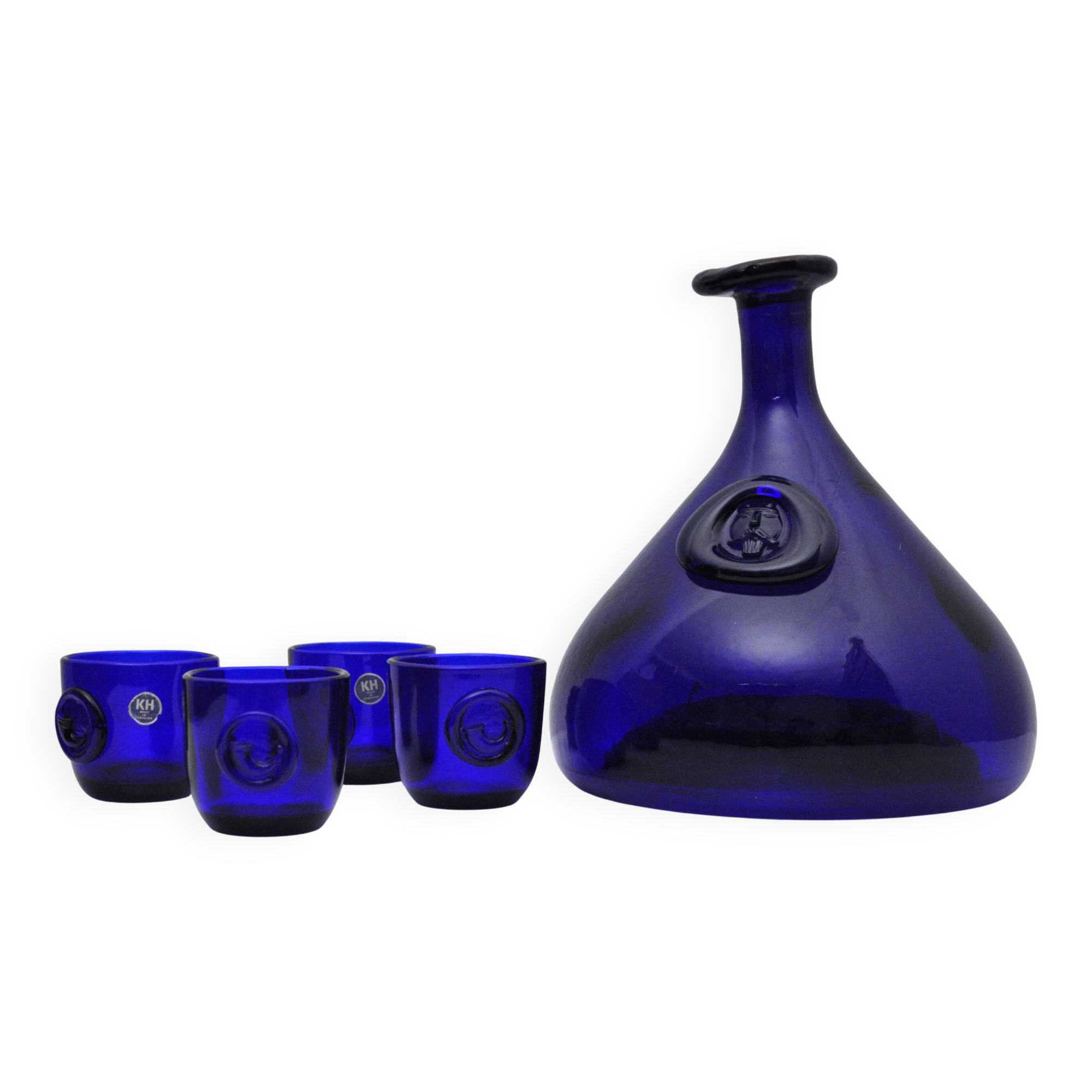 Cobalt Blue Viking Decanter and Cups, Holmegaard Glasværk, 1962