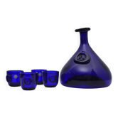 Carafe et tasses Viking en bleu cobalt, Holmegaard Glasværk, 1962