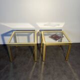 Pair of coffee tables, side table, glass and brass 60x60cm Italy 1960