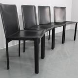 1980s Set of Four Dining Chairs in Leather in Matteo Grassi Style, Italy