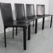 1980s Set of Four Dining Chairs in Leather in Matteo Grassi Style, Italy