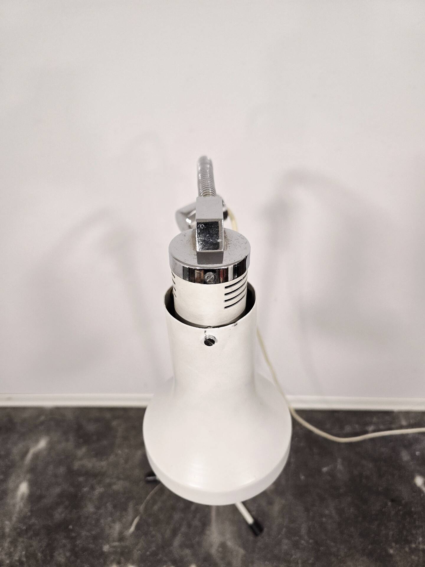 70s Gooseneck Metal Floor Lamp, Adjustable Height Tripod Base