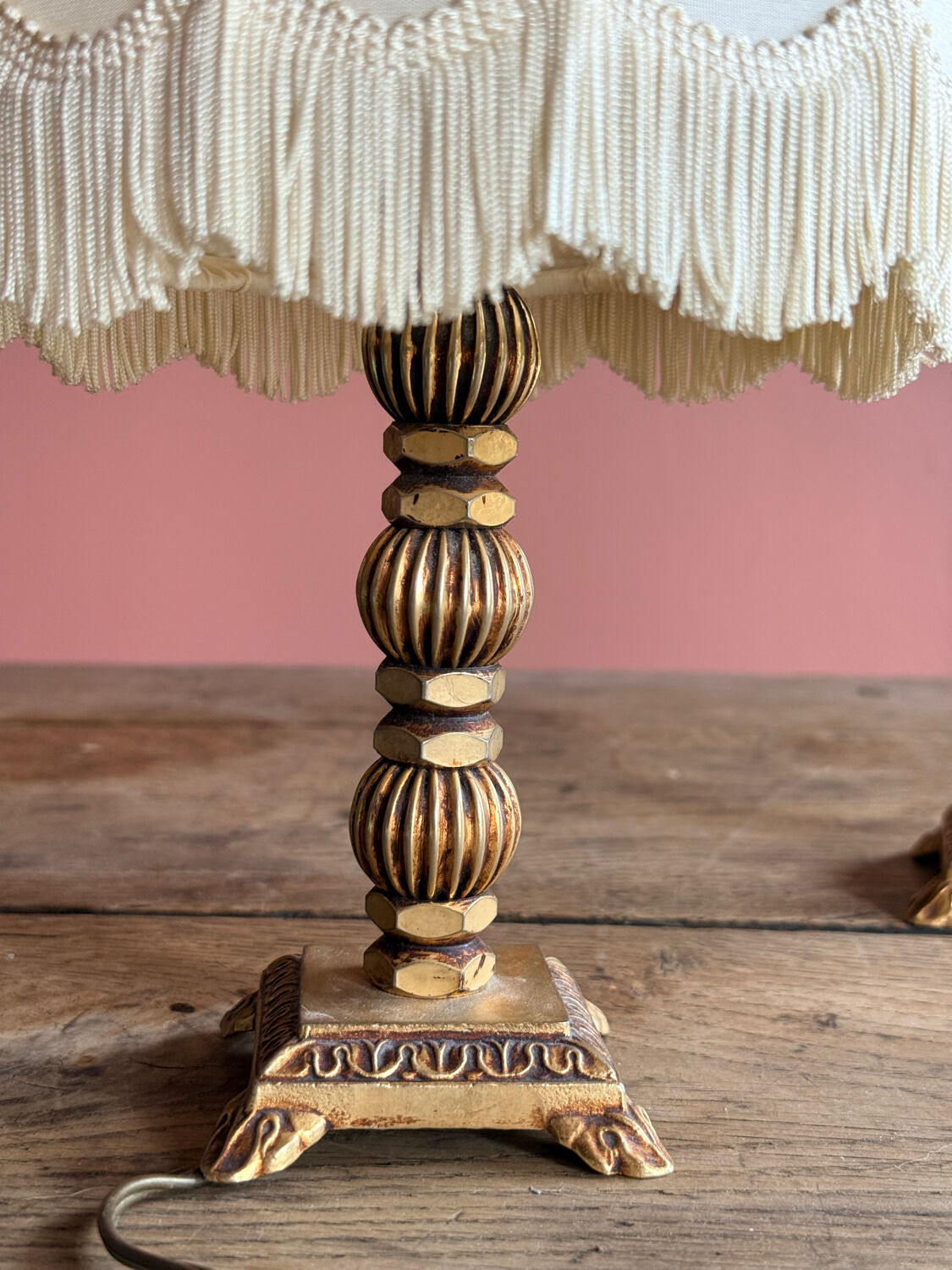 Fringed white bedside lamp
