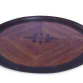 Plateau Vintage Métal Marqueterie Faux Bois