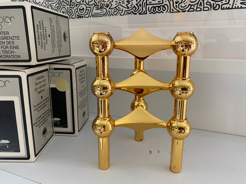 Series of 3 gold Nagel modular candlesticks