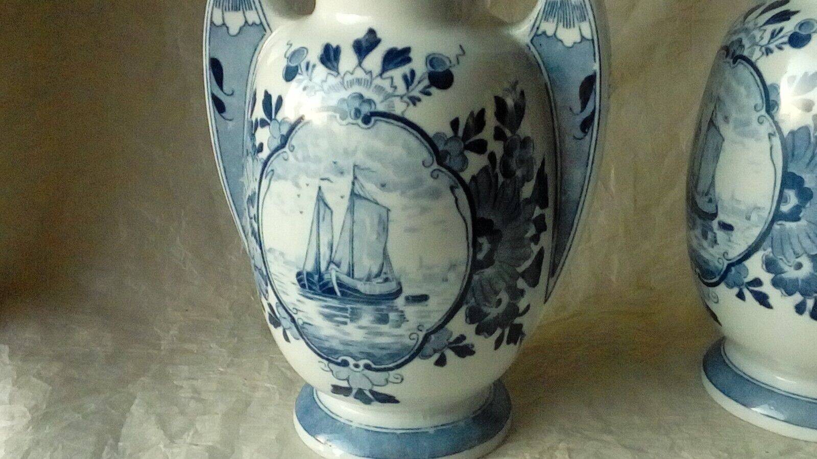Pair of delft earthenware vases from holland with marine boat decor