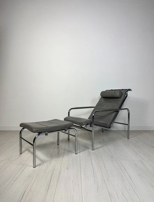 Fauteuil lounge vintage italien des années 1980 'Genni' avec repose-pieds par Gabriele Mucchi pour Zanotta