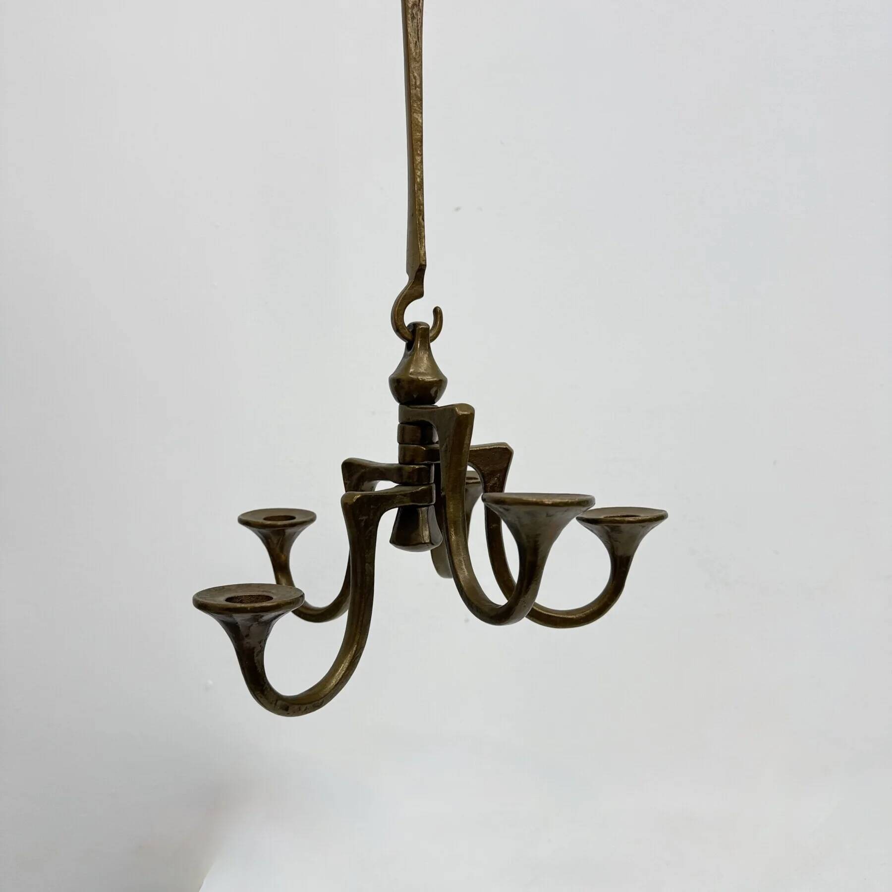 Brutalist bronze hanging chandelier by Michael Harjes, 1970s