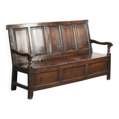 Banc en bois anglais ancien / banc de hall du début du XVIIIe siècle