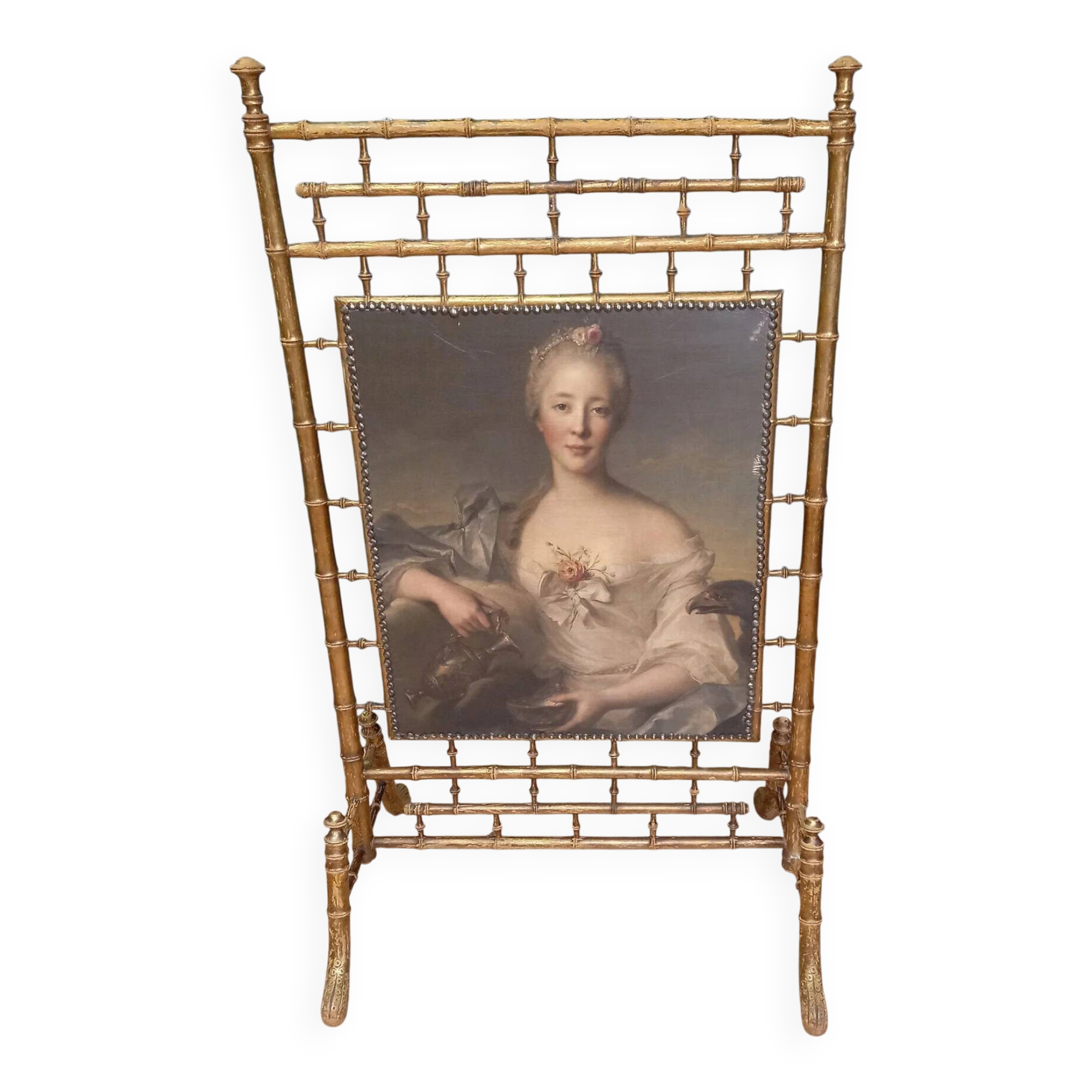 Écran de cheminée en faux bambou doré