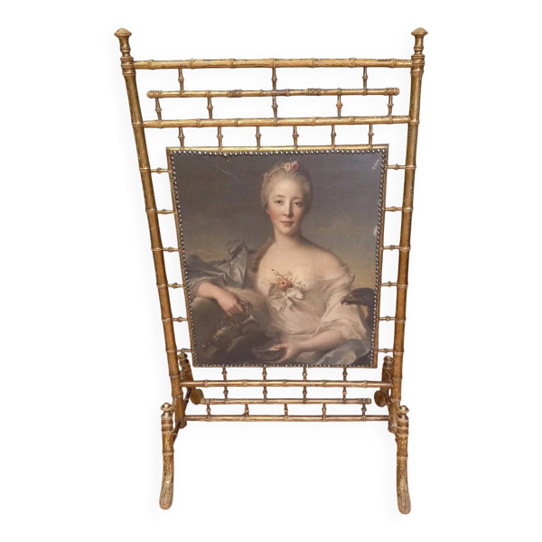 Écran de cheminée en faux bambou doré