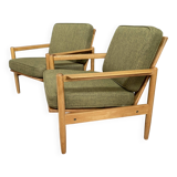 ensemble de fauteuils en tissu vert et bois années 1960