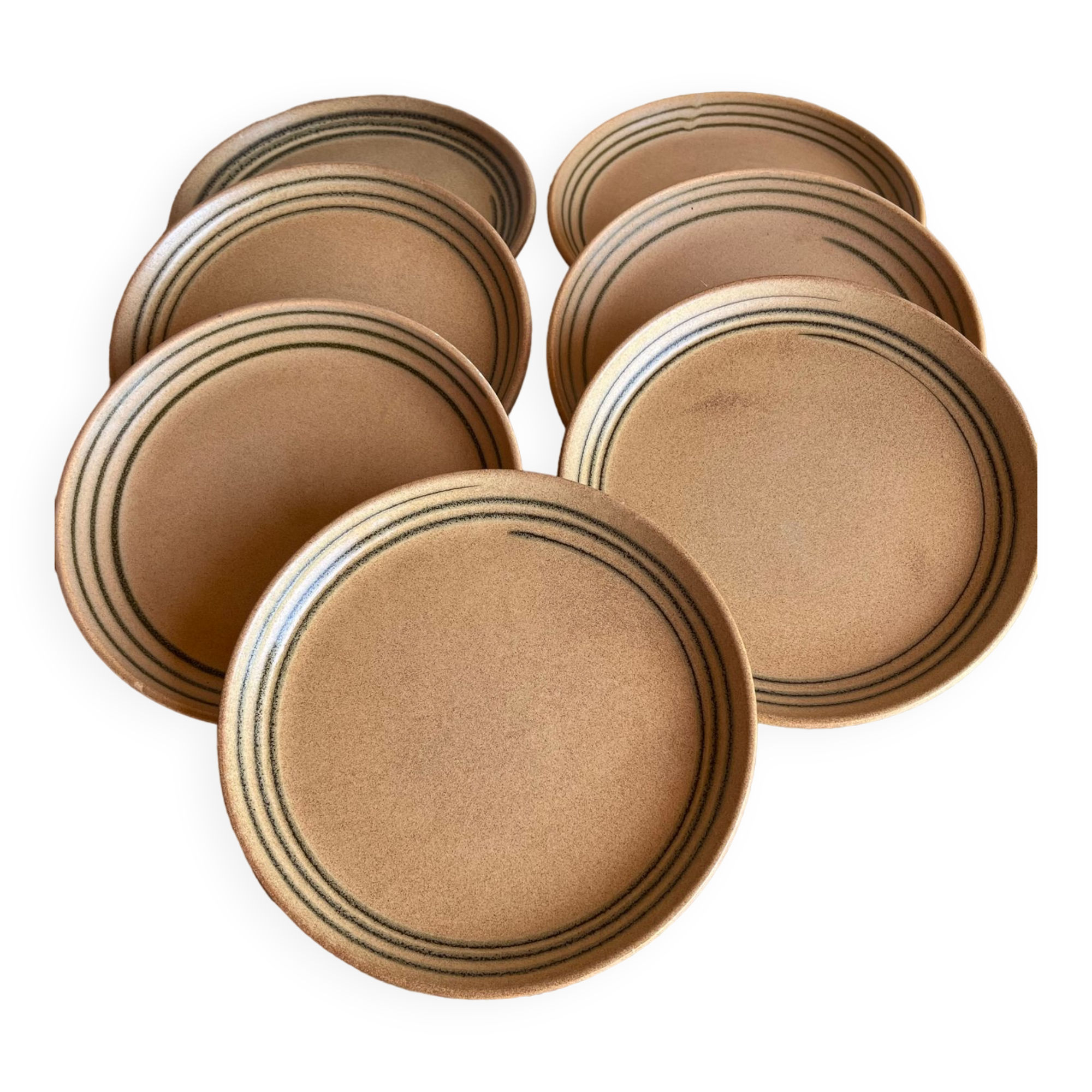 Set of 7 flat sandstone plates Sarreguemines