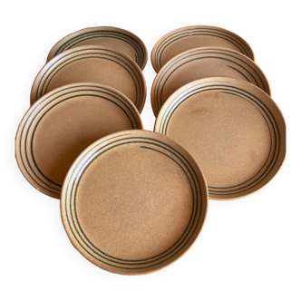 Set of 7 flat sandstone plates Sarreguemines