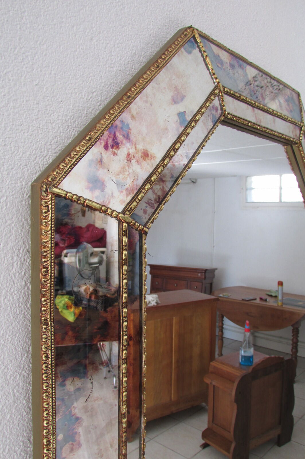 Miroir octogonal à parecloses,églomisé