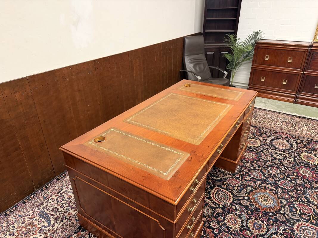 Classic English Desk with Brown Leather