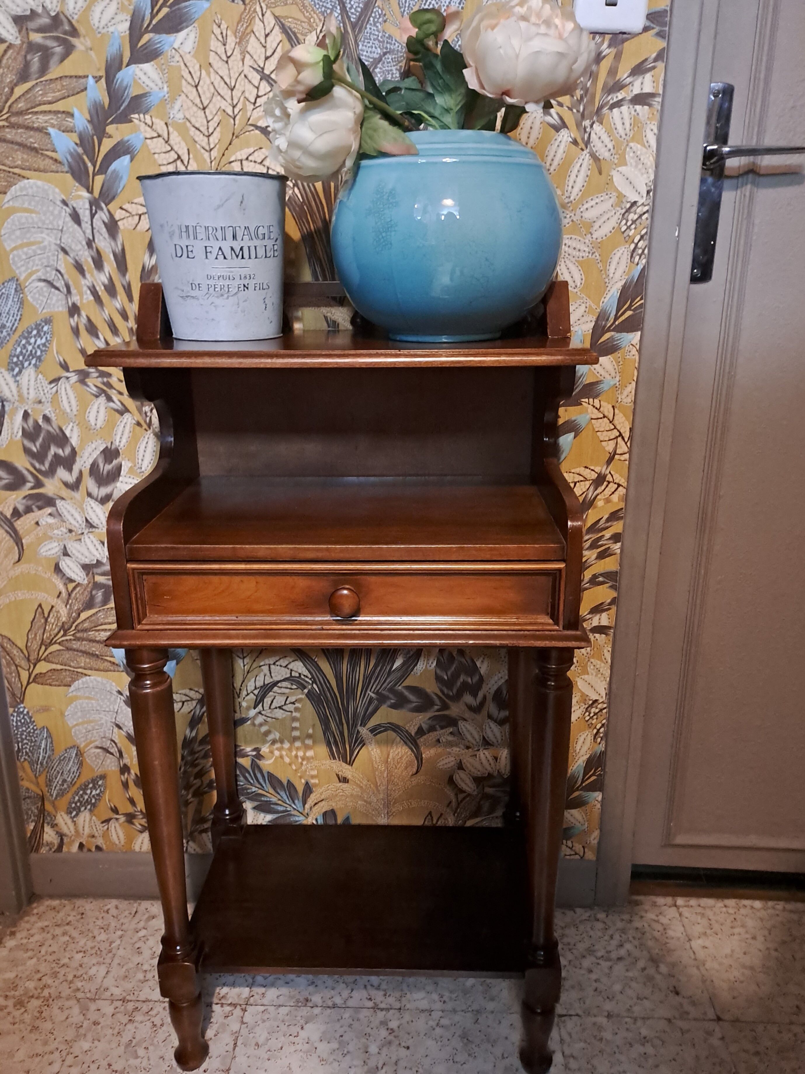 1980s console bedside table in brown varnished wood