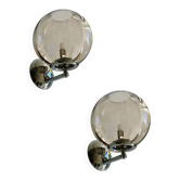 Set of Two Contemporary Smoked-Fumè Sphere Murano Glass Wall Sconces