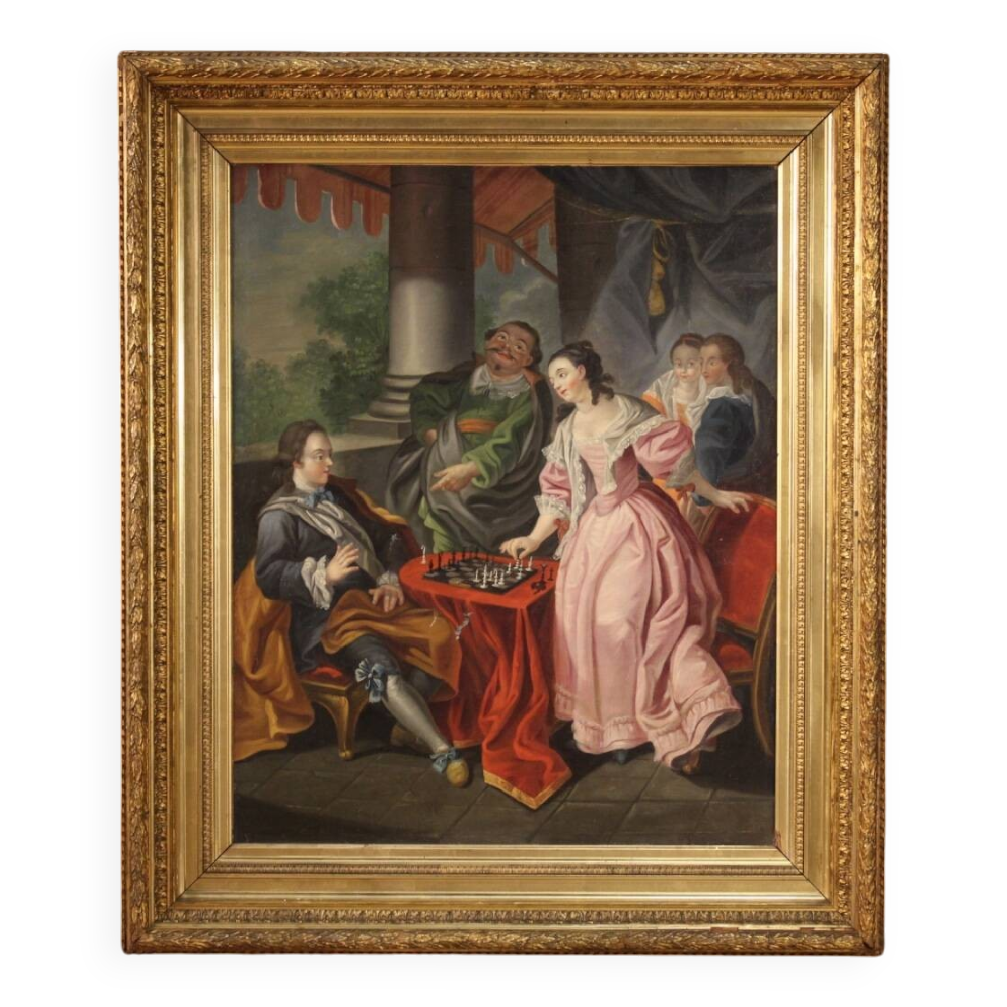 French painting from the 18th century, couple playing chess