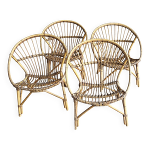 Salon, fauteuils coquille - rotin