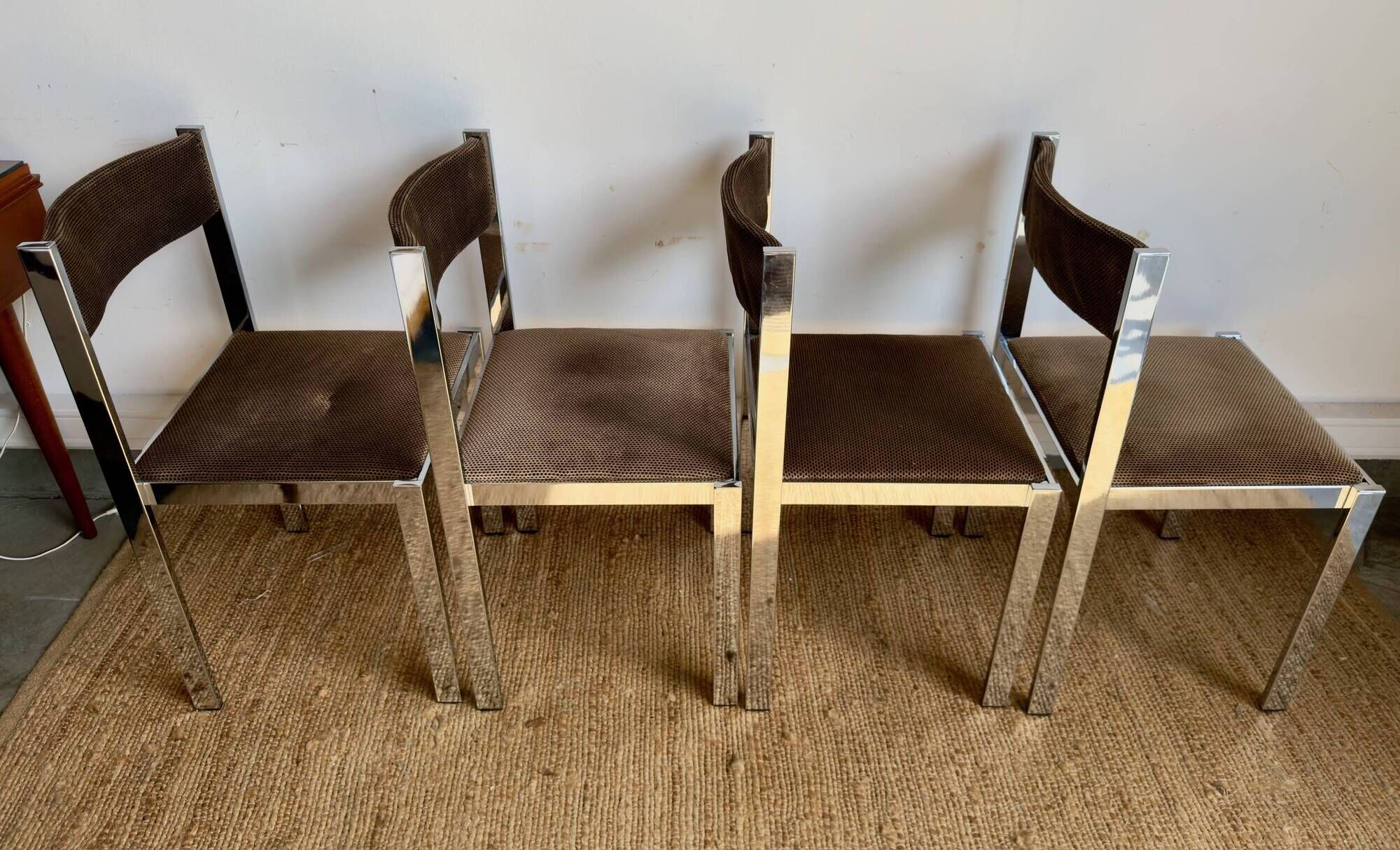 Suite de 4 chaises Sigma vintage en chrome et velours – design années 70
