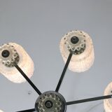 Vintage Austrian Glass Chandelier: Mid-Century Modern Embossed Pendant Lamp