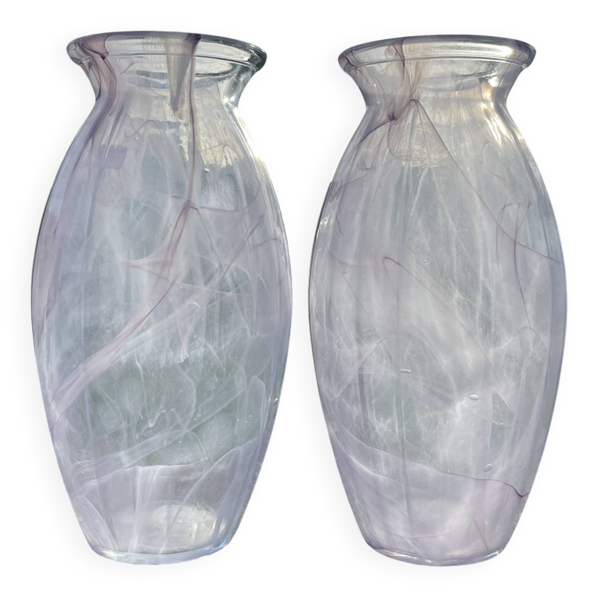 Pair of Blown Glass Soliflore Vases – Purple Marbled Effect (Spat